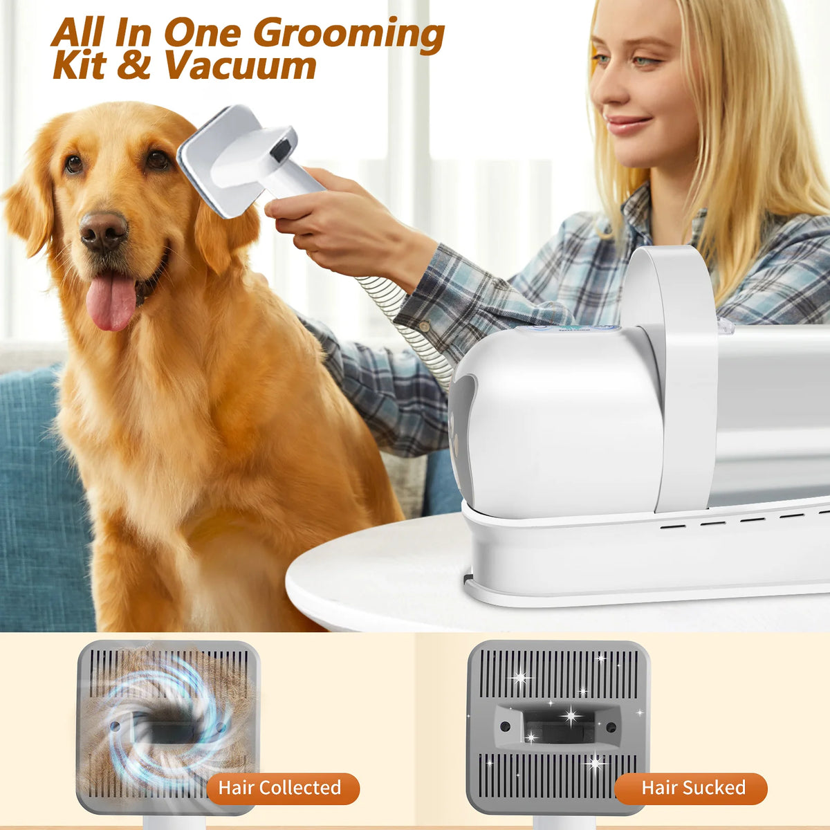 Kit de Cuidado para Mascotas 7 en 1, Aspiradora para Perros y Gatos, Soplador, Cortapelos Multifuncional, Afeitadora Eléctrica para Mascotas, Soplador de Agua Específico para Perros y Gatos