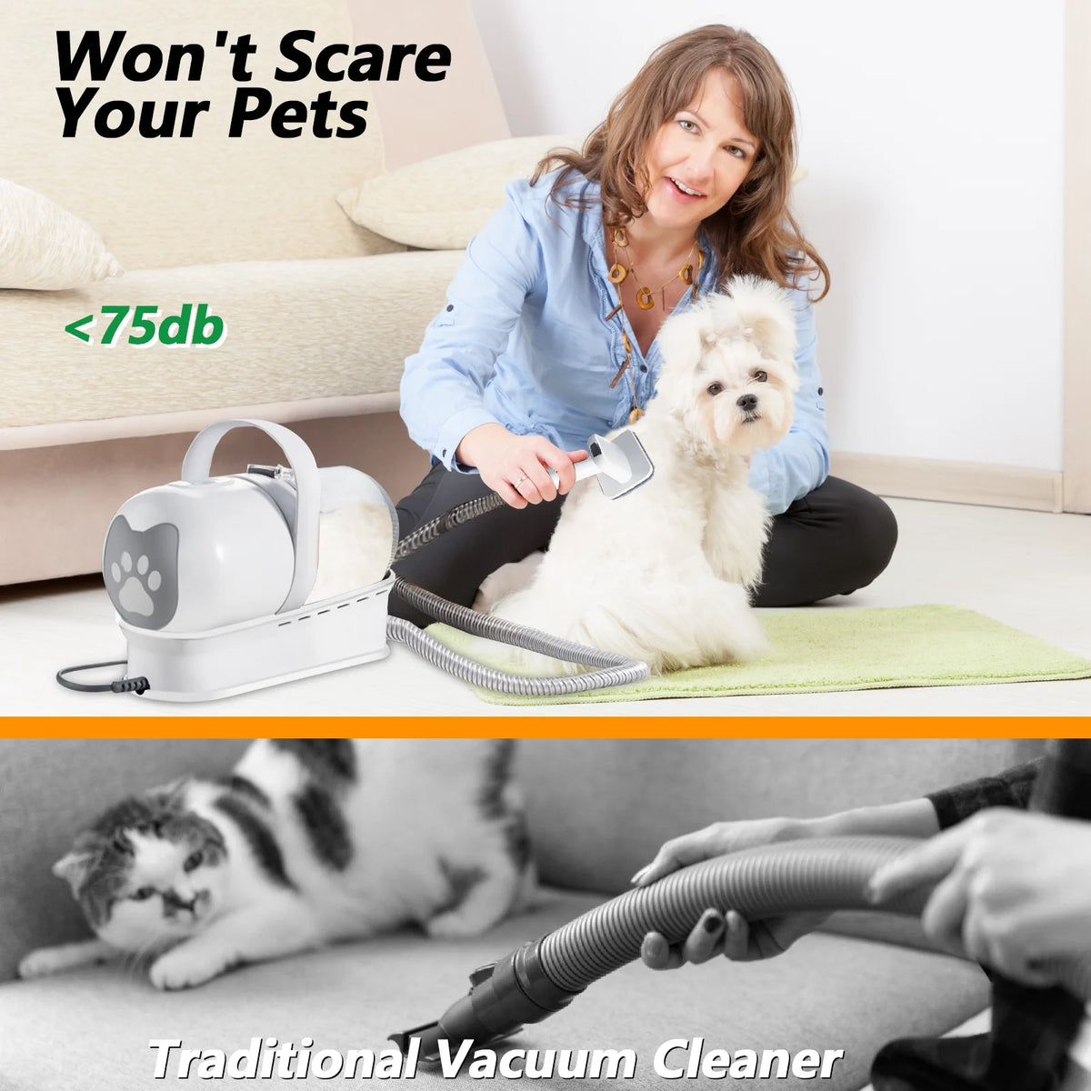 Kit de Cuidado para Mascotas 7 en 1, Aspiradora para Perros y Gatos, Soplador, Cortapelos Multifuncional, Afeitadora Eléctrica para Mascotas, Soplador de Agua Específico para Perros y Gatos