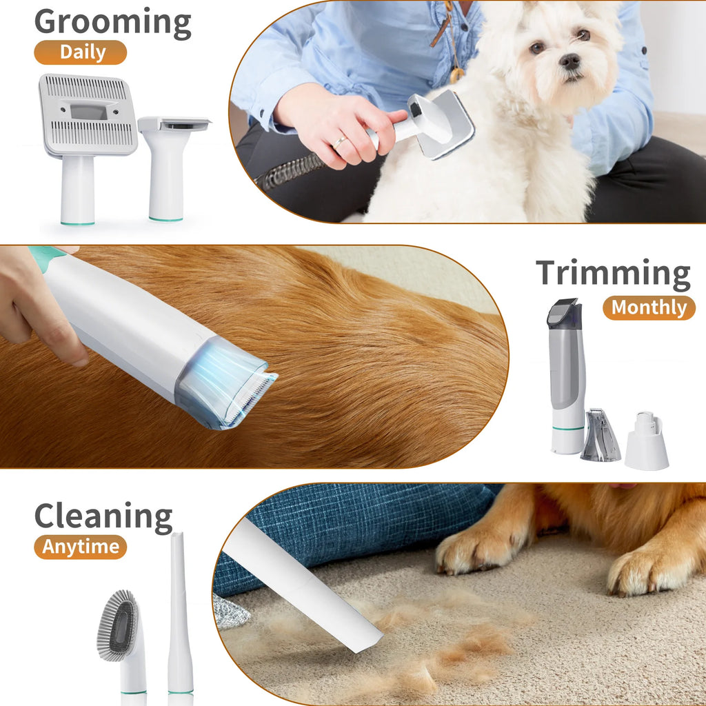 7-in-1 Pet Grooming Kit, Dog and Cat Vacuum, Blower, Multifunctional Hair Trimmer, Electric Pet Shaver, Pet-Specific Water Blower for Dogs and Cats