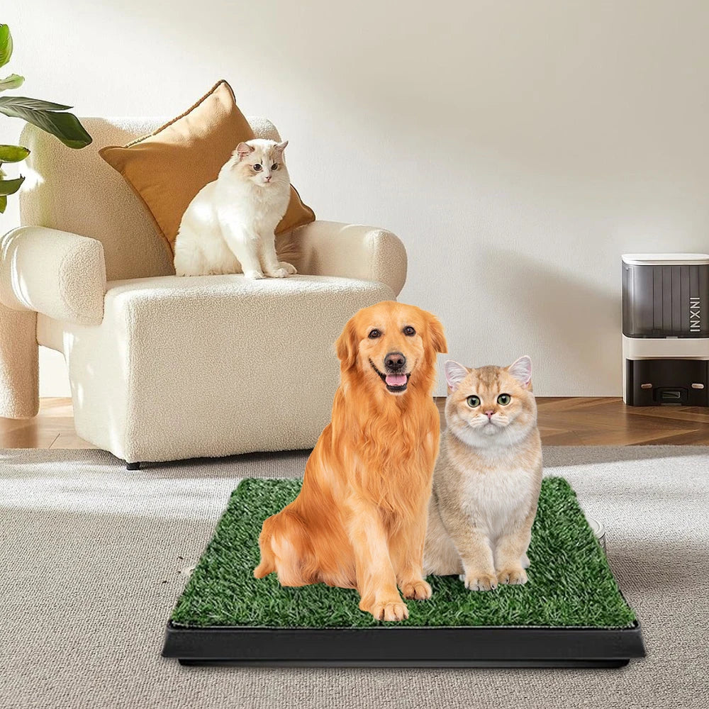 Inodoro para Perros con Césped Artificial, Tapete de Entrenamiento para Cachorros, Bandeja Sanitaria con Drenaje, Almohadilla de Inodoro Interior para Perros Pequeños y Medianos