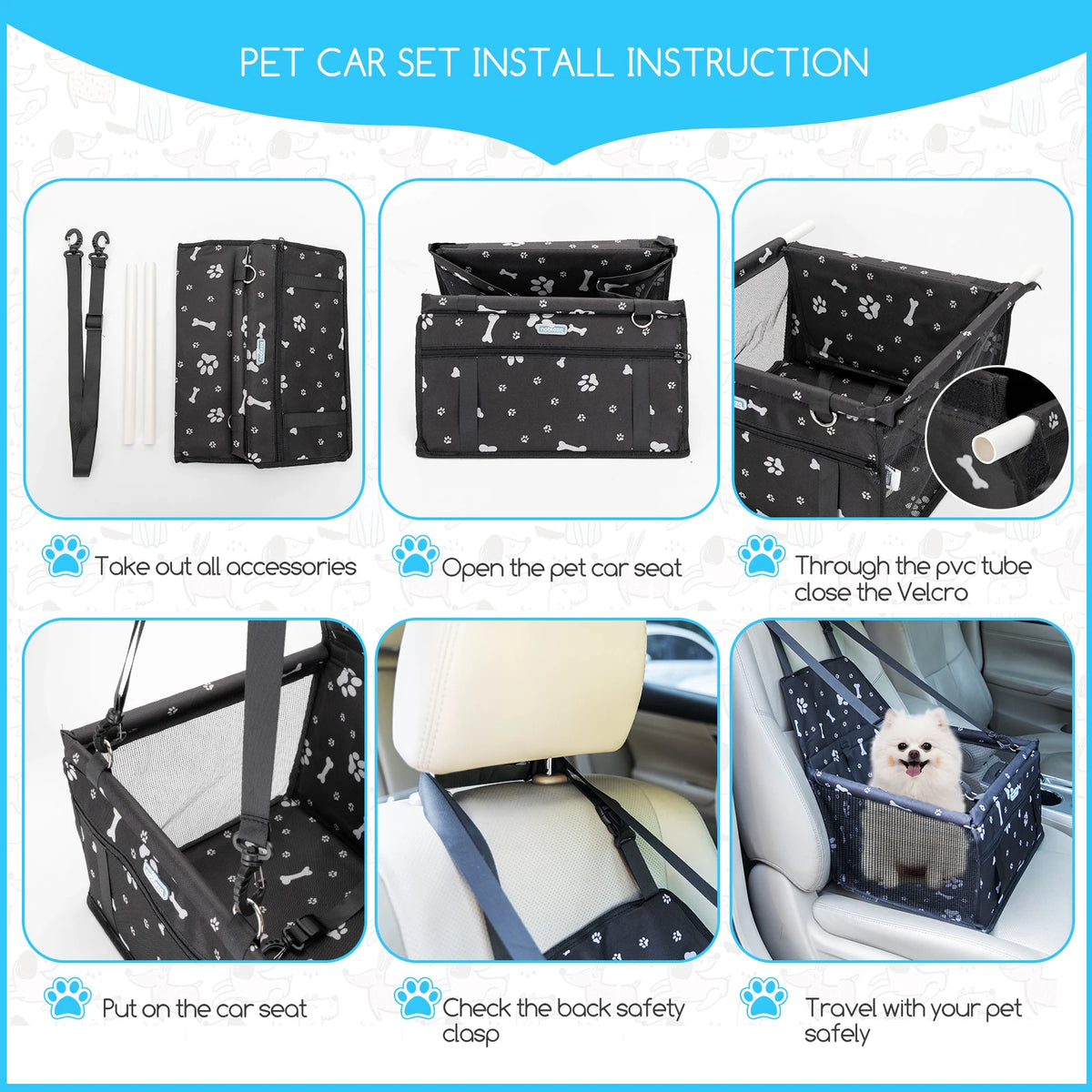Nobleza - Refuerzo de Coche para Perros, Asiento del Coche de Seguridad para Mascotas Perro Gato Plegable Lavable Viaje Bolsas y Otra Mascota Pequeña con Cremallera Bolsillo, 40 * 34 * 25 cm