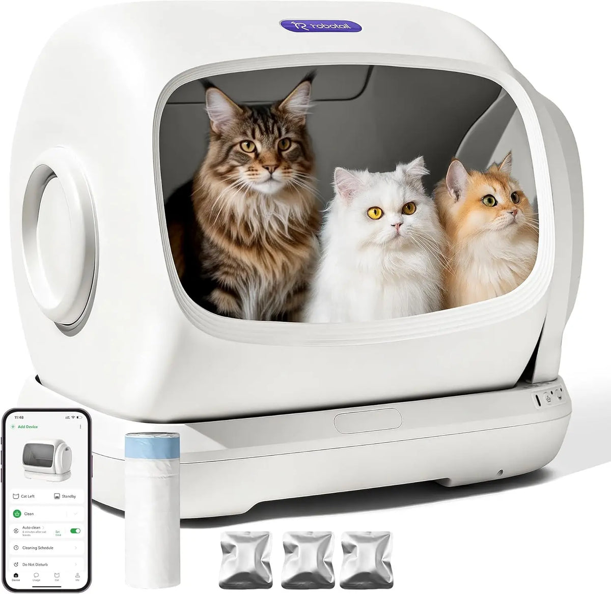 Caja de Arena Inteligente UBPET C42 / Extra Grande con Capacidad de 106L, Caja de Arena para Gatos Eléctrica Semicerrada con Autolimpieza, Control de Olores, Diseño Patentado Anti-Pinch, Control Inteligente, Apta para Hogar