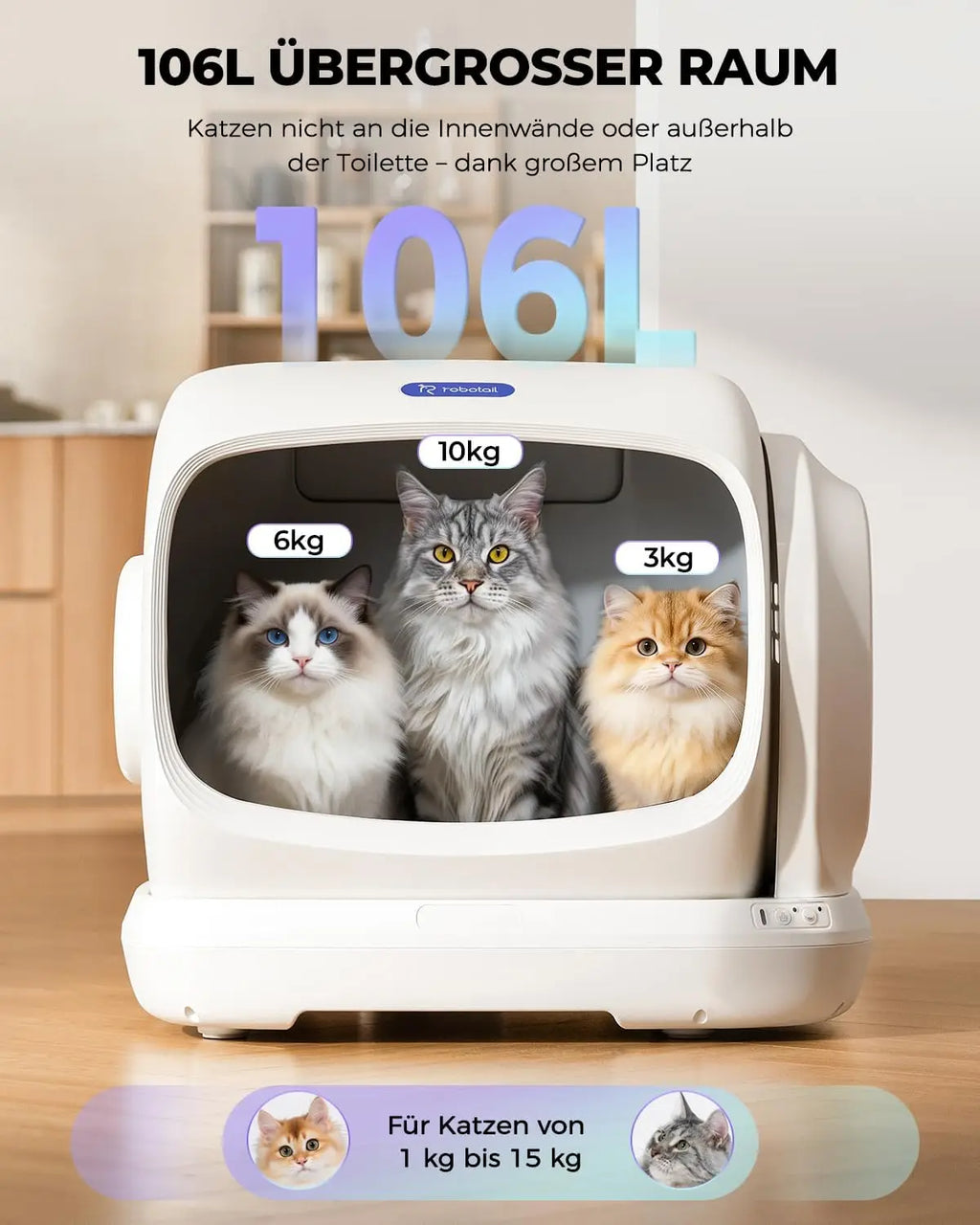 Caja de Arena Inteligente UBPET C42 / Extra Grande con Capacidad de 106L, Caja de Arena para Gatos Eléctrica Semicerrada con Autolimpieza, Control de Olores, Diseño Patentado Anti-Pinch, Control Inteligente, Apta para Hogar