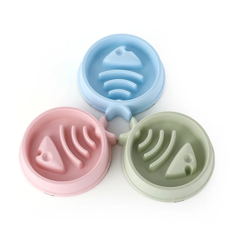 Cuenco de comida lenta para perros y gatos, ayuda para grasa, redondo saludable, antiasfixia, engrosado y antideslizante, formas de varios colores