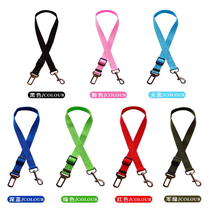 Accesorios ajustables para perros, cinturón de seguridad de coche para perros y gatos, asiento para mascotas, arnés para perros, Clip de plomo, palanca de seguridad, collares de tracción para perros