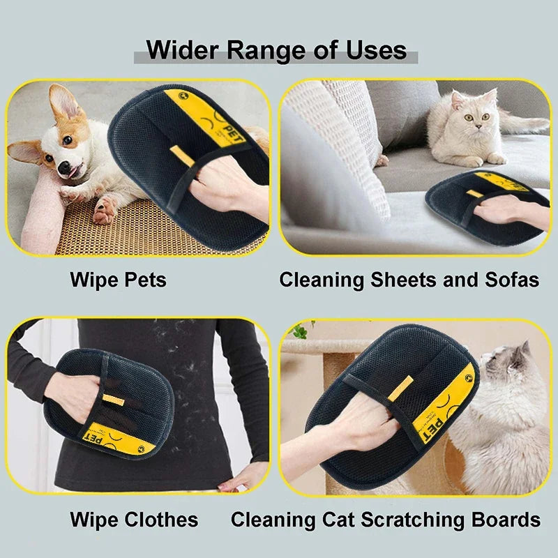 Electrostatic pet hair remover gloves for dogs and cats, washable and reusable grooming gloves with 2-in-1 lint roller brush - Safe Non-T