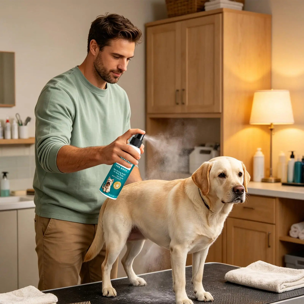 Spray Calmante para la Piel de Mascotas, Antipicazón, Hipoalergénico, Repara, Alivia Rasguños, Enrojecimiento, Sequedad, Spray para el Cuidado de la Piel Sensible de Perros y Gatos