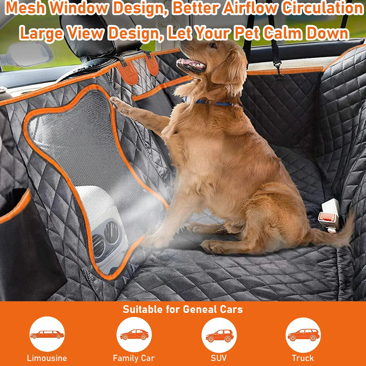 Funda Protectora para Asiento de Coche para Mascotas HoldPeak T0A66, Hamaca Impermeable para Perros, para SUV, Sedán, Camioneta, Antideslizante, Resistente a Arañazos, Accesorios de Viaje para Mascotas