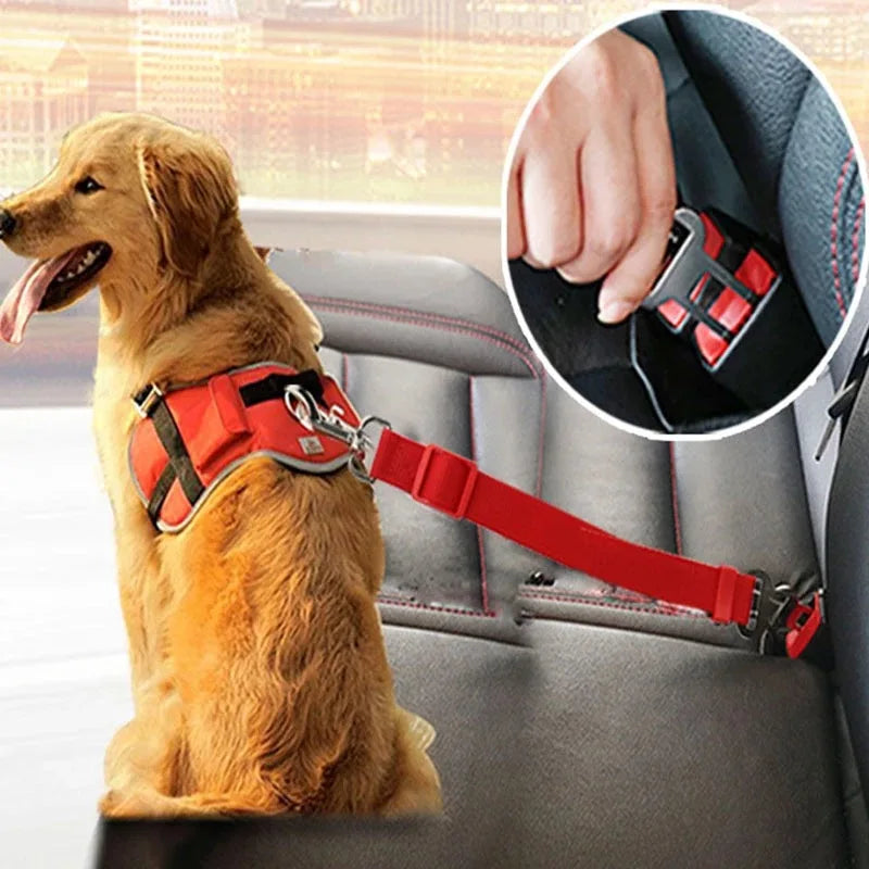 Accesorios ajustables para perros, cinturón de seguridad de coche para perros y gatos, asiento para mascotas, arnés para perros, Clip de plomo, palanca de seguridad, collares de tracción para perros