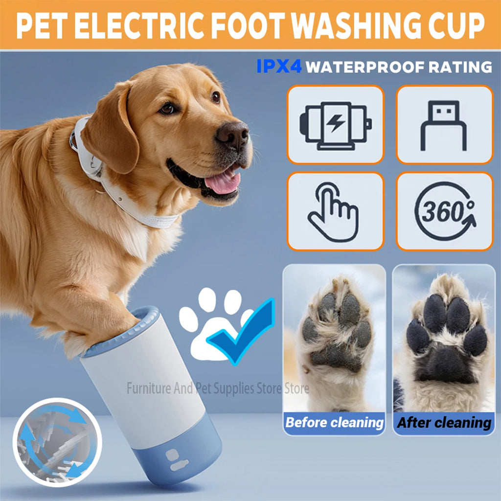 Lavadora de pies para mascotas, limpiador eléctrico de patas para mascotas, limpiador rápido automático para perros, taza para pies impermeable portátil de poco ruido