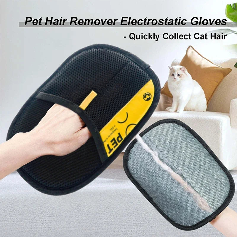 Guantes para quitar el pelo de mascotas electrostáticos para perros gatos, guantes de aseo lavables reutilizables con cepillo rodillo de pelusa 2 en 1 - Seguro No-T