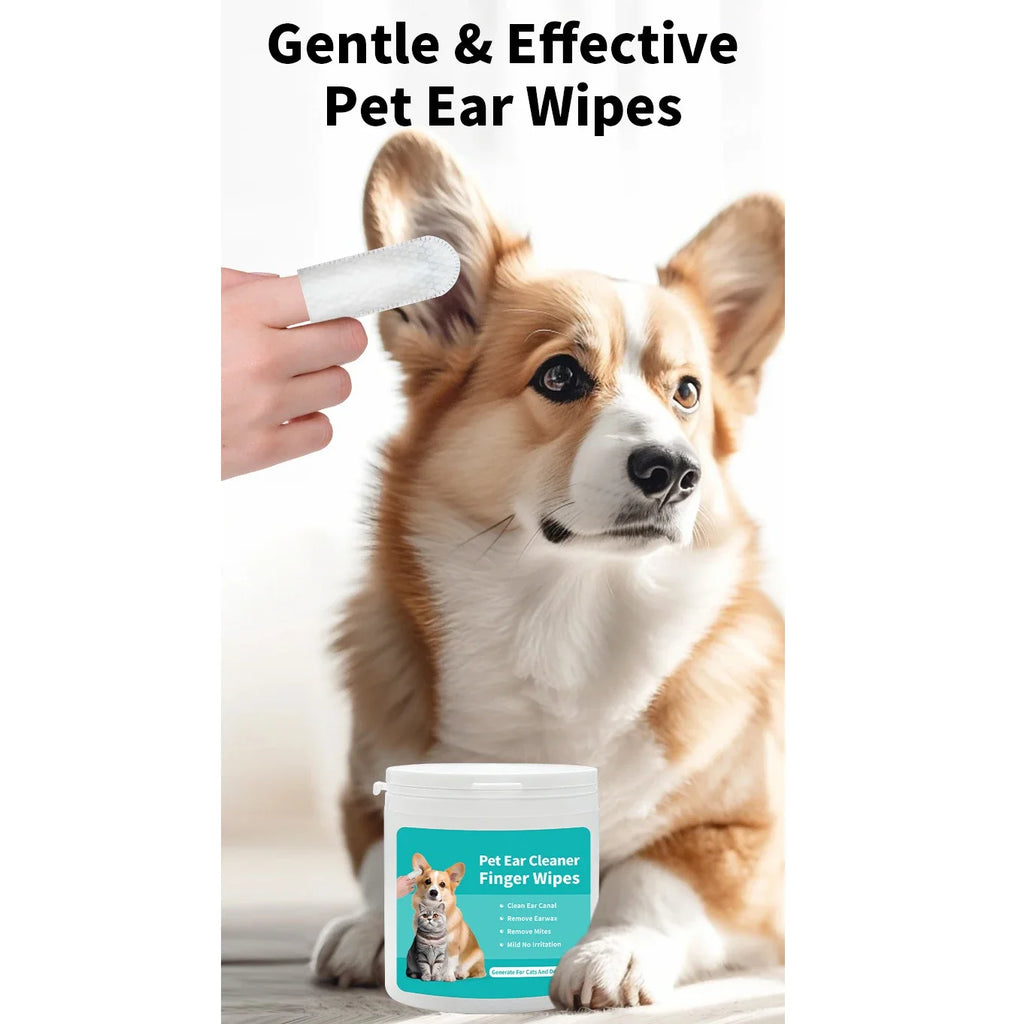 50 Uds. Productos de limpieza para mascotas, toallitas para limpieza de orejas, cuidado de los oídos, yemas de los dedos, eliminación de ácaros, productos para limpieza de orejas de gato y perro