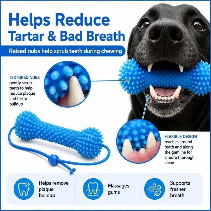 Juguete Dental de Doble Acción para Perros, Masticable para Limpieza Dental, Cepillado, Reutilizable