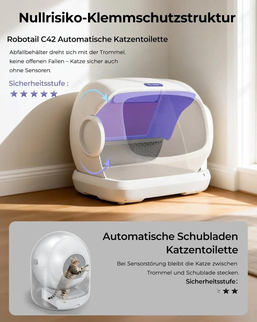 Caja de Arena Inteligente UBPET C42 / Extra Grande con Capacidad de 106L, Caja de Arena para Gatos Eléctrica Semicerrada con Autolimpieza, Control de Olores, Diseño Patentado Anti-Pinch, Control Inteligente, Apta para Hogar