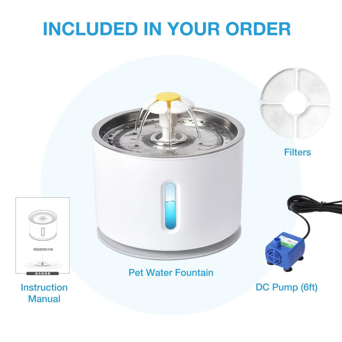 Fuente de Agua para Mascotas de Acero Inoxidable 3.2L con Bomba Silenciosa USB