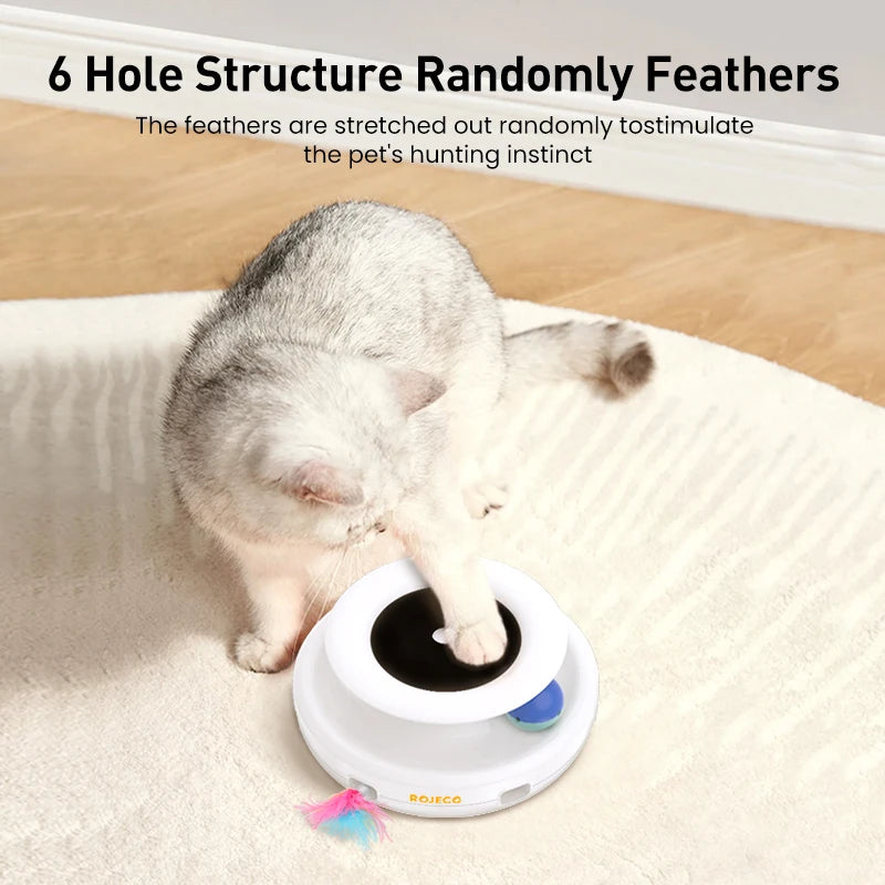 ROJECO-juguetes inteligentes 2 en 1 para gatos, juego de pelota divertida con plumas automáticas para perros y gatos, 5 modos, accesorios electrónicos interactivos para juguetes para mascotas